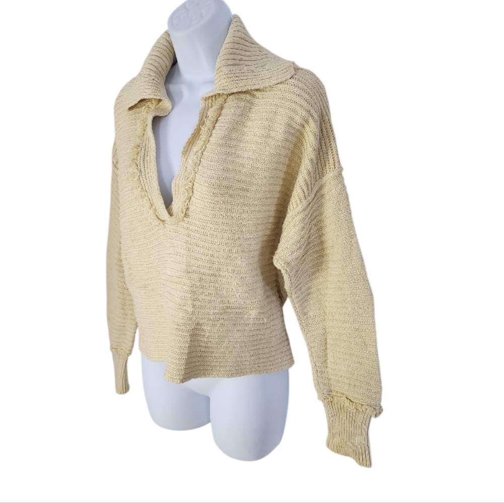 Free People Marlie Pullover Oversized Cropped Women's Beige Knit Sweater XS - Picture 4 of 11